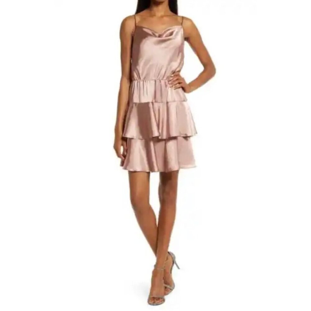 Womens Chelsea‎ 28 Silky Tiered Ruffled Mini Dress Pink Soft XXS NWT
